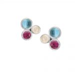 9ct White Gold Blue Topaz, Pink tourmaline and moonstone stud earrings