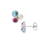 White gold moonstone, blue topaz, pink tourmaline Bubble earrings