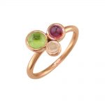 Rose gold garnet, moonstone and peridot ring