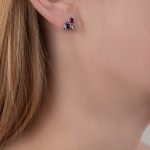 White gold blue topaz pink tourmaline moonstone stud earrings