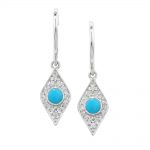 9ct White gold diamond turquoise drop Evil Eye earrings