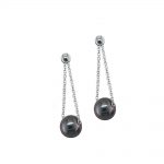 9ct White gold grey freshwater pearl drop earrings