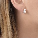 Yellow gold double pearl stud earrings