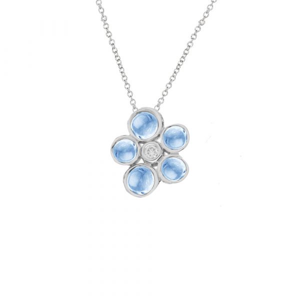 White gold blue topaz and diamond pendant