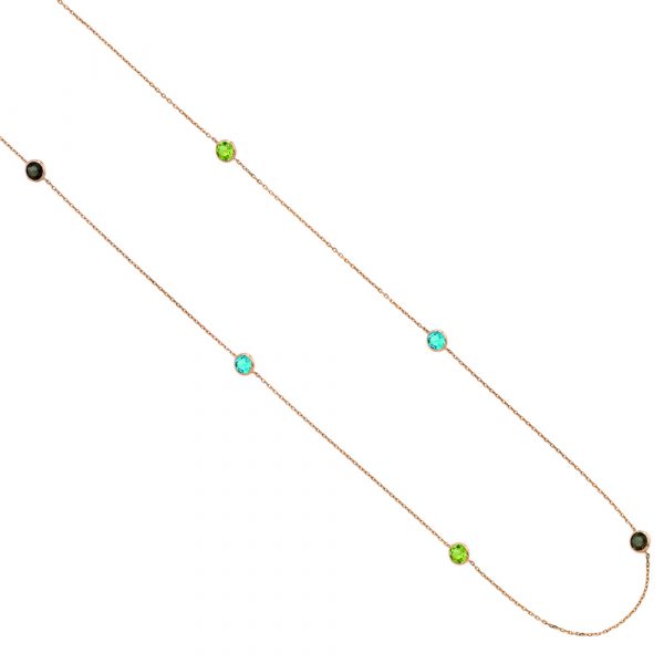 Raindrop multi-coloured rose gold gem necklace