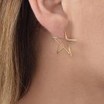 Yellow gold open star hoop earrings