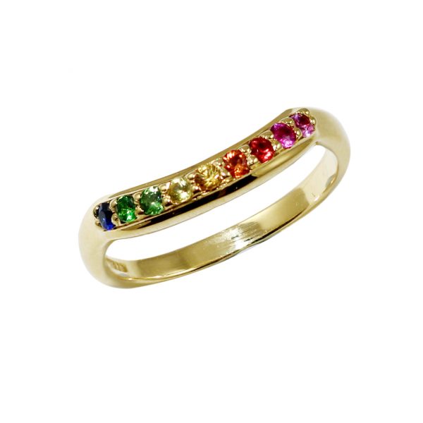 Yellow gold multi sapphire Rainbow ring