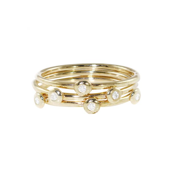 Elegant Raindrop Yellow Gold Diamond Stacking Rings - London Road Jewellery