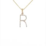 9ct yellow gold diamond initial r necklace