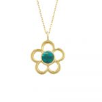 9 carat yellow gold turquoise Birthstone flower pendant necklace